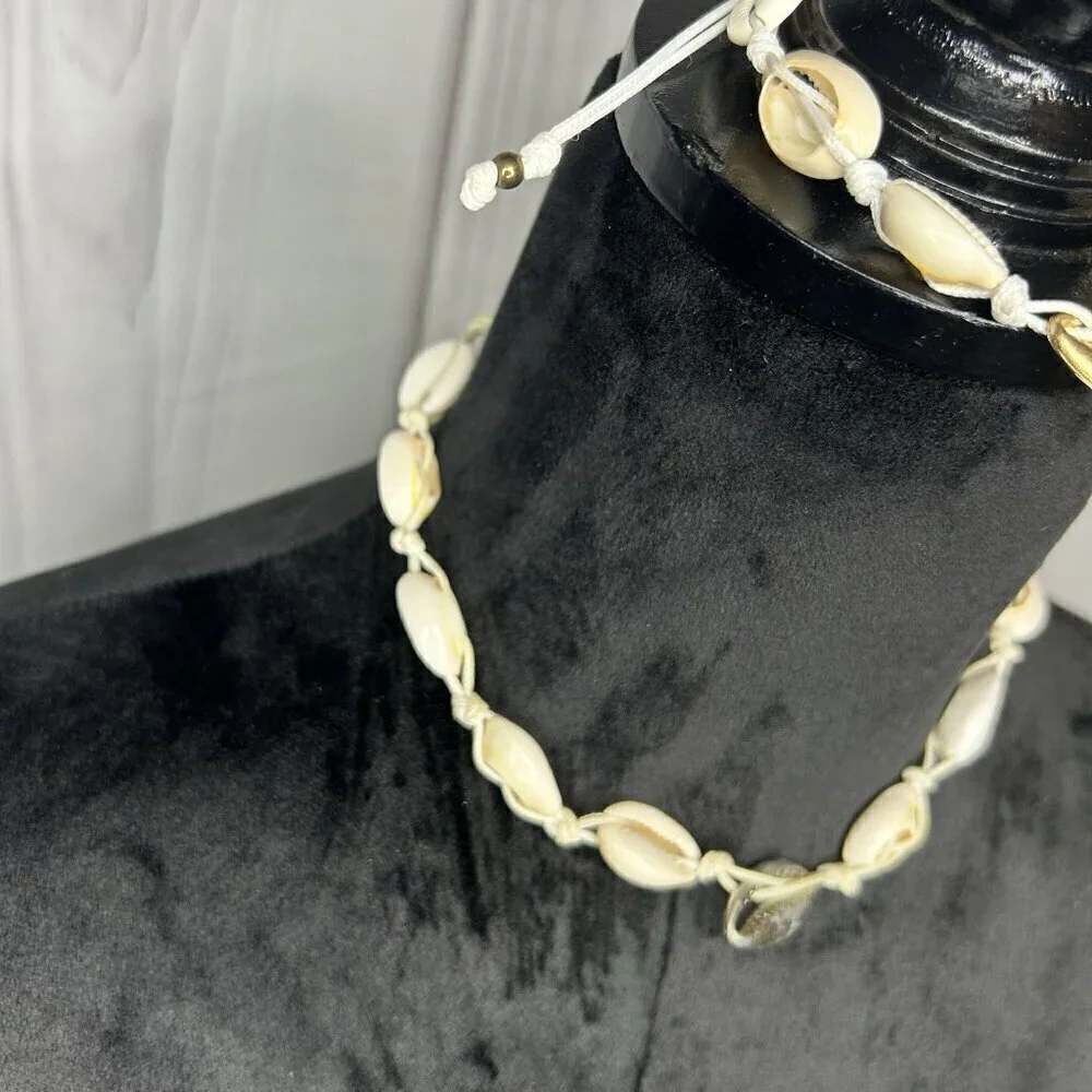 Cowrie Shell Choker Necklace and Bracelet Set Boho Surfer Y2K Beach Fashion